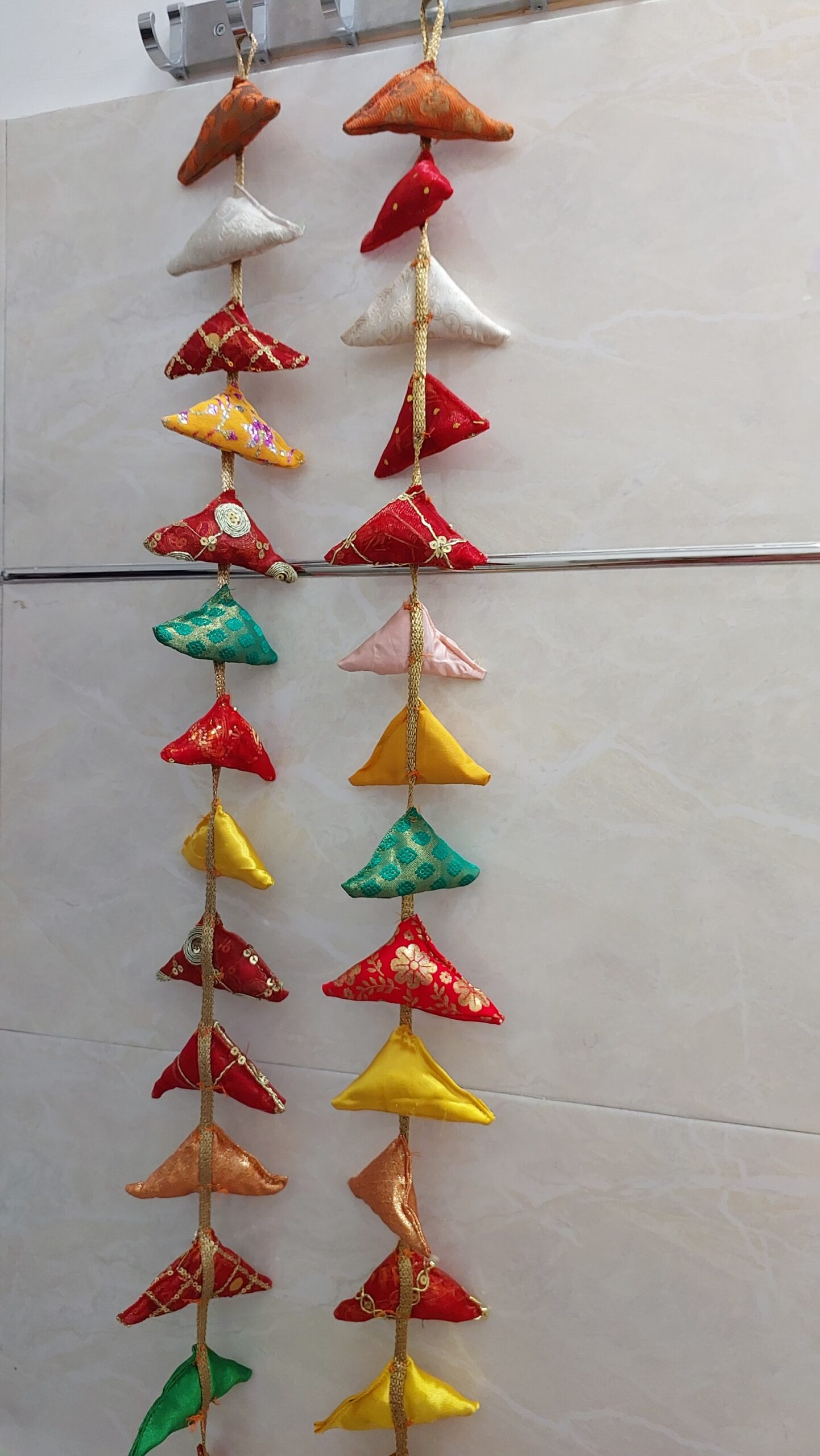 Ganga Sutra Fabric Door Hanging Decor (Made from Old Poshak) (Set of 2)