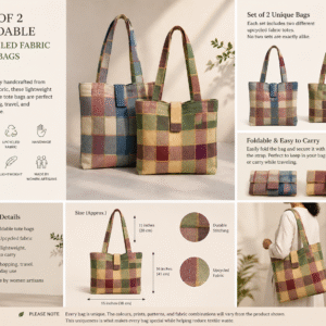 Set of 2 Foldable Upcycled Fabric Tote Bags | Handmade & Eco-Friendly