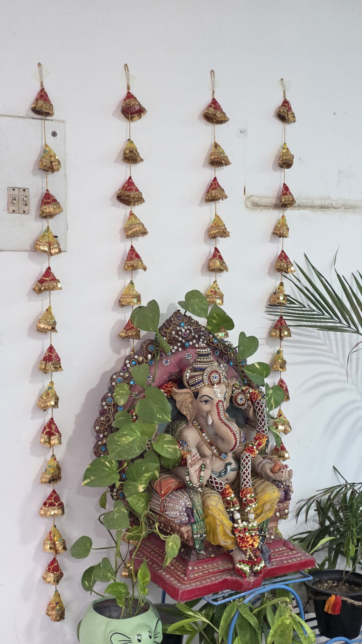 Gangasutra Bell Shape Latkan – Haldi Kumkum Collection (Set of 4) | Handmade Upcycled Holy Cloth Hanging Decor - Image 7