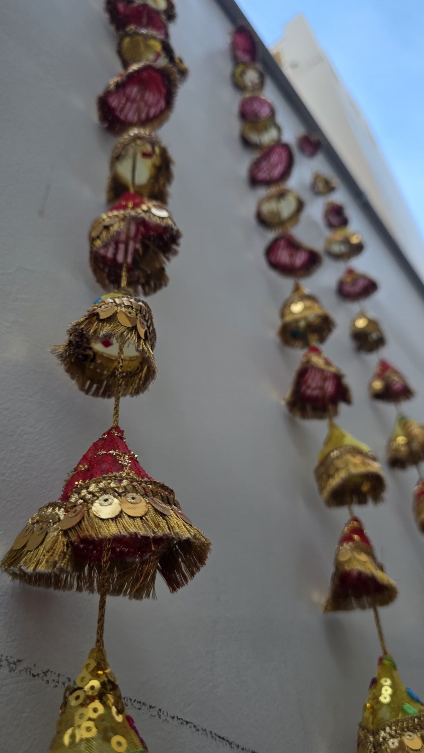 Gangasutra Bell Shape Latkan – Haldi Kumkum Collection (Set of 4) | Handmade Upcycled Holy Cloth Hanging Decor - Image 5