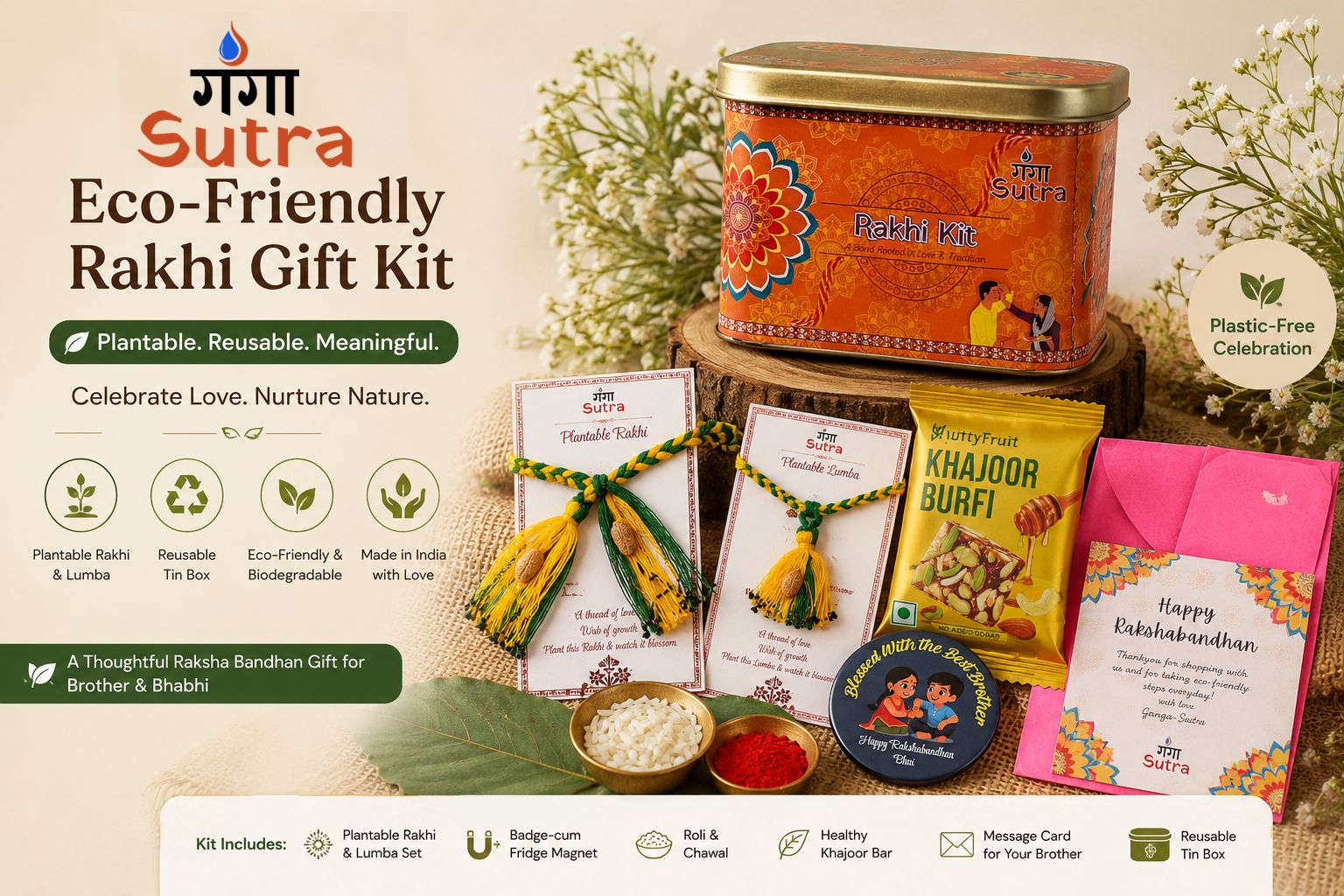 Eco-Friendly Rakhi Gift Kit | Plantable Rakhi & Lumba Set | Reusable Raksha Bandhan Gift Box